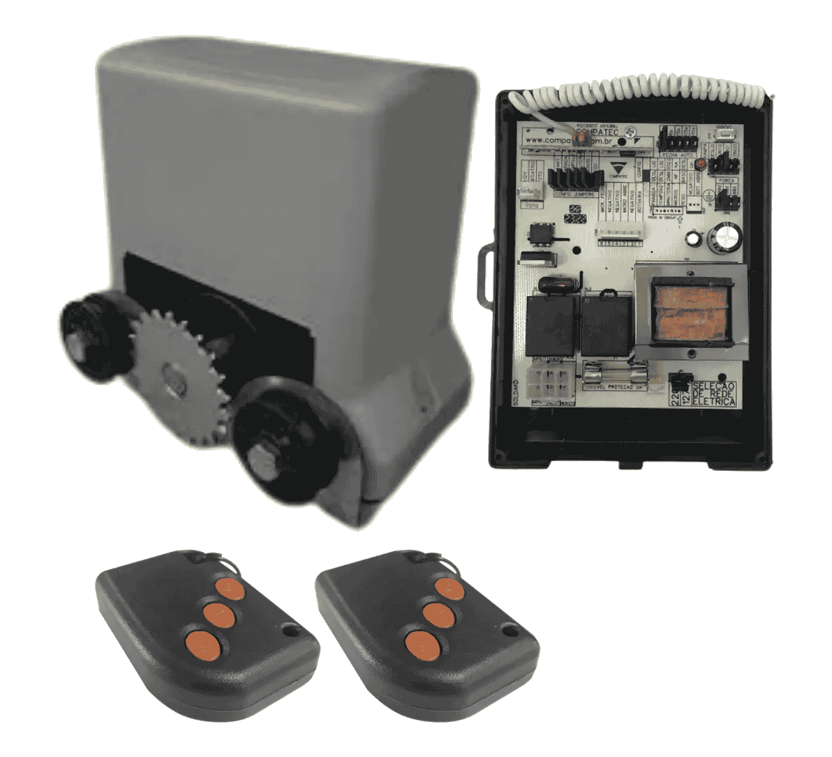 Kit Motor Portão 340kg 2 Controles 4mts Corrent 433 1.24