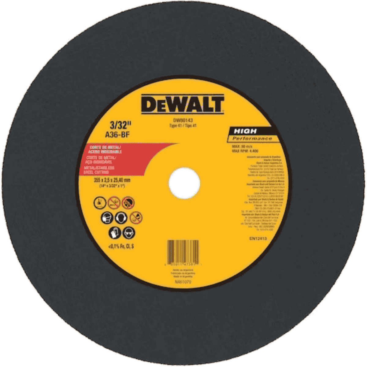 Disco Abrasivo de Corte para Inox DeWALT DW80143