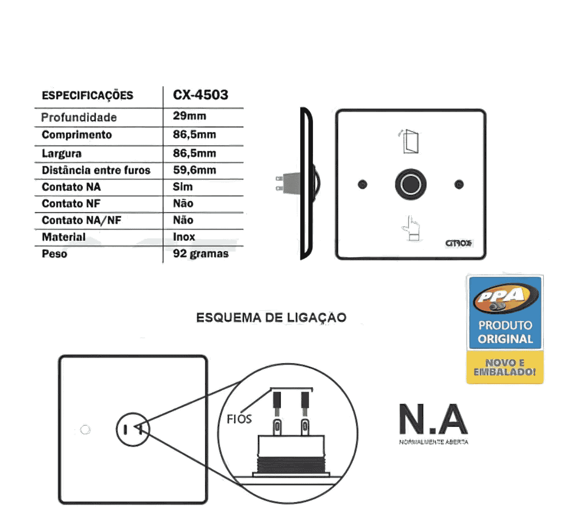 Botoeira Acionador Inox Citrox Ppa Cx-4503 Porta Portão