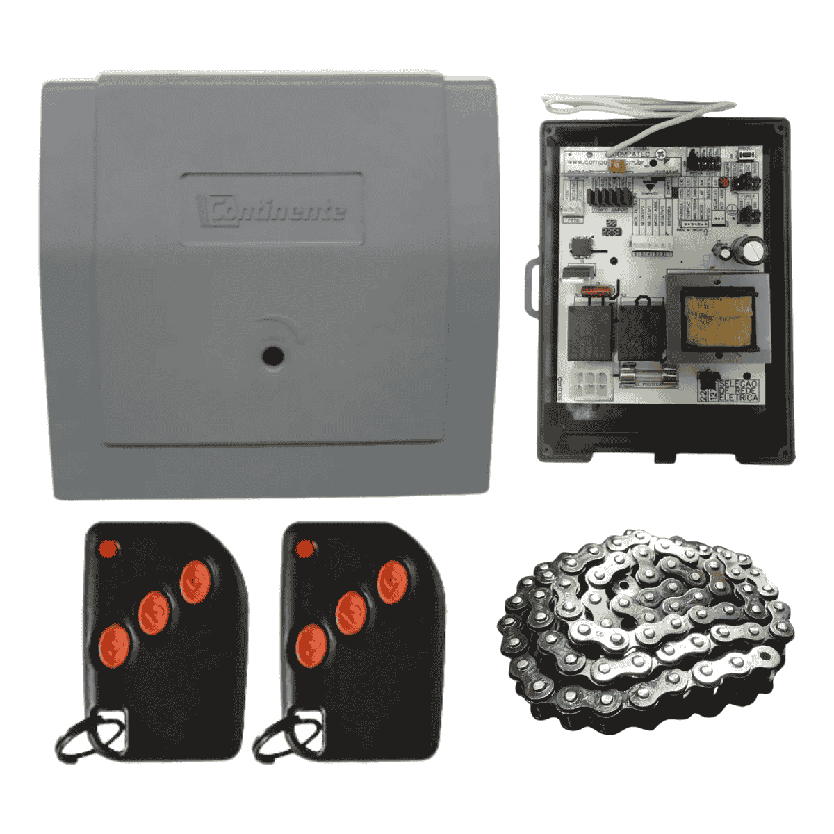 Kit Motor De Portão 1000kg 5mts Corrente + 2 Controle Rtht Cinza 433