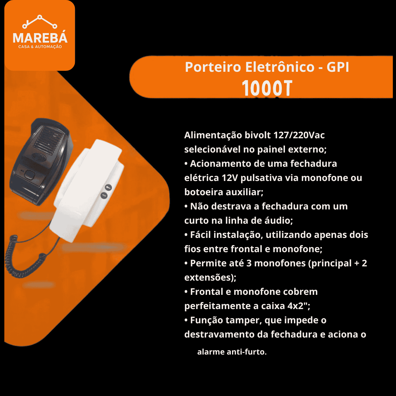 INTERFONE PORTEIRO ELETRONICO - GPI 1000 T (PRETO)