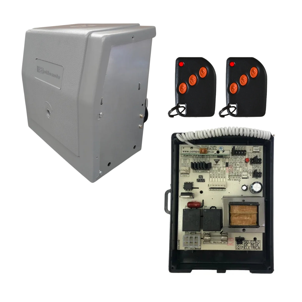 Kit Motor Para Portão Deslizante 620kg - 2 Controles Cinza 433 1.25